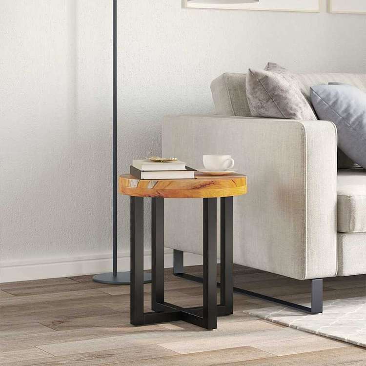 vidaXL コーヒーテーブル 40x45cm チーク無垢材 ポリエステル樹脂家具 テーブル アクセントテーブル コーヒーテーブル(代引不可)