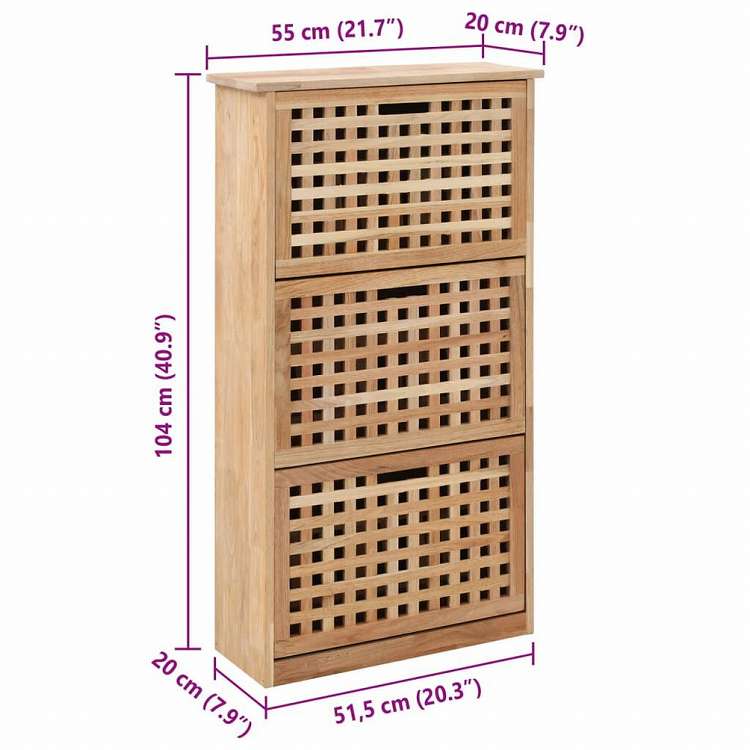 vidaXL シューズ収納キャビネット 55x20x104cm ウォールナット無垢材ホーム&ガーデン 家事用品 収納&オーガナイザー 衣類・ワードローブ収納 シューズラック・整理収納(代引不可)