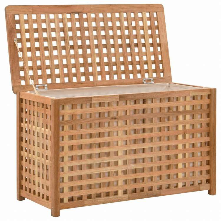 vidaXL ランドリーチェスト 77.5x37.5x46.5cm ウォールナット無垢材ホーム&ガーデン 家事用品 ランドリー用品 洗濯かご(代引不可)
