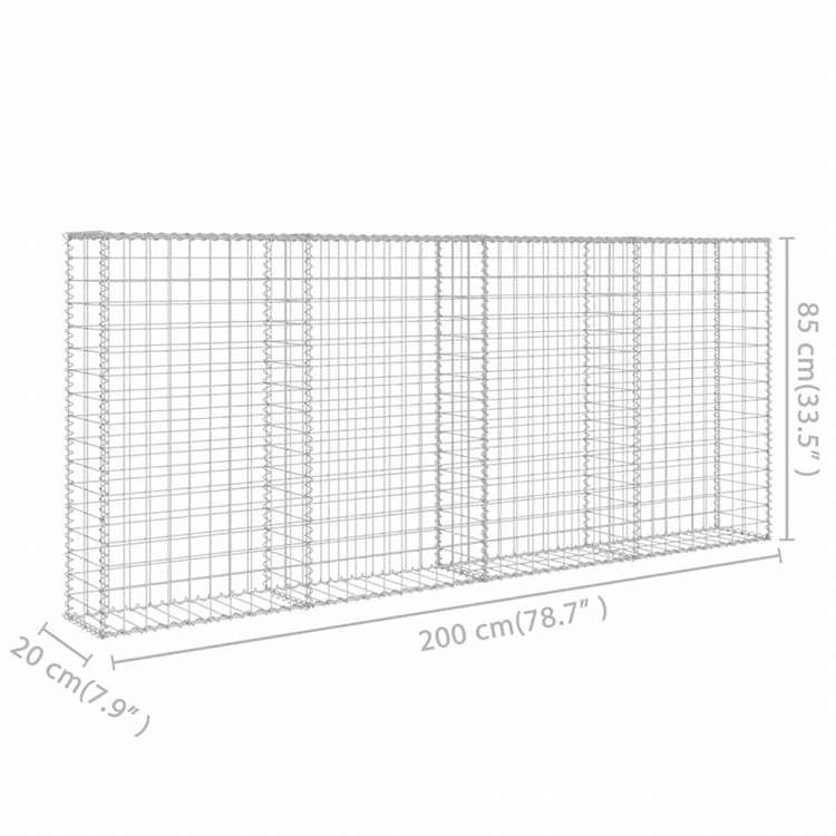 vidaXL ガビオンウォール カバー付き 亜鉛メッキ鋼製 200x20x85cmハードウェア フェンス&バリア フェンスパネル(代引不可)