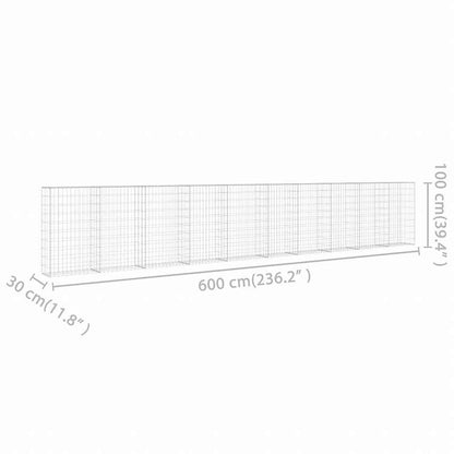 vidaXL ガビオンウォール カバー付き 亜鉛メッキ鋼製 600x30x100cmハードウェア フェンス&バリア フェンスパネル(代引不可)