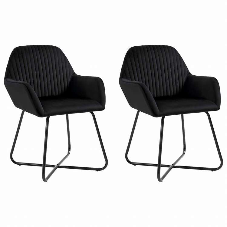 vidaXL ダイニングチェア 2点セット ブラック ベルベット製家具 チェア キッチン・ダイニングルームチェア(代引不可)