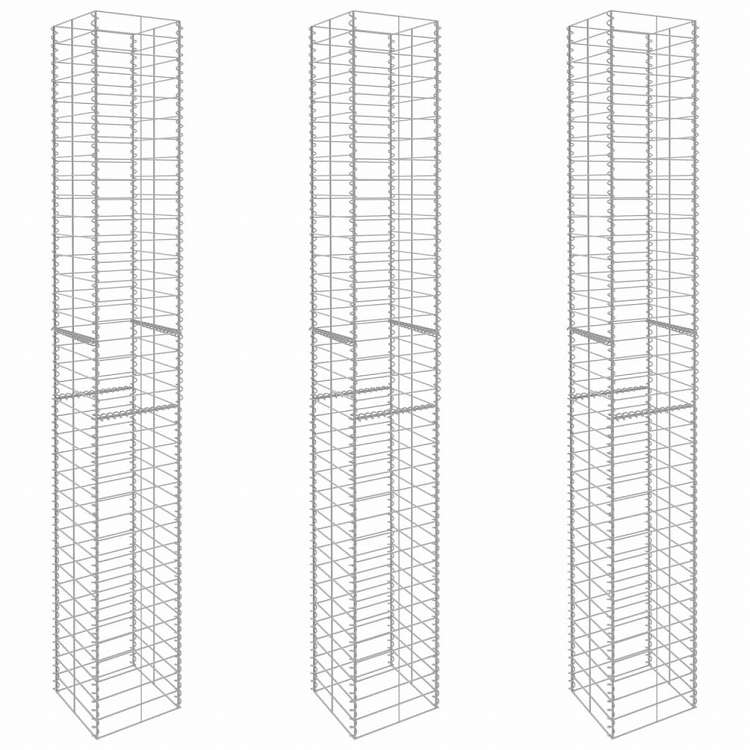 vidaXL ガビオンバスケット3点セット 亜鉛メッキ鋼製 25x25x197cmハードウェア フェンス&バリア フェンスパネル(代引不可)