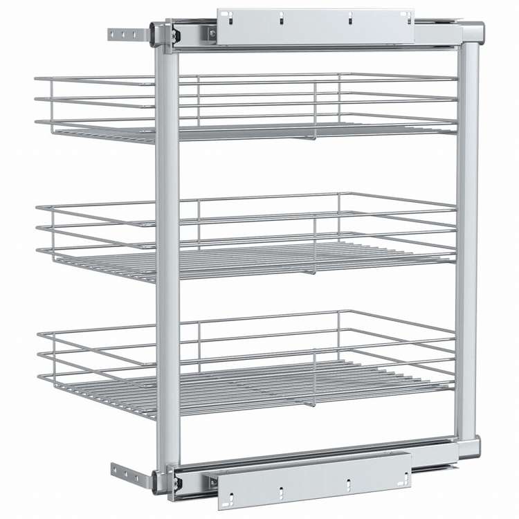 vidaXL 3段 引き出しキッチンワイヤーバスケット 47x35x56 cm シルバーホーム&ガーデン キッチン&ダイニング キッチンツール&調理器具 キッチン収納 調理道具ホルダー・ラック(代引不可)