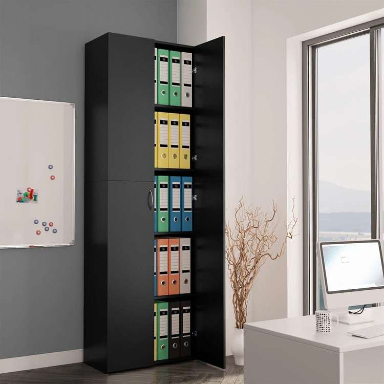 vidaXL オフィスキャビネット ブラック 60x32x190cm エンジニアリングウッド家具 キャビネット&収納 ファイル棚(代引不可)