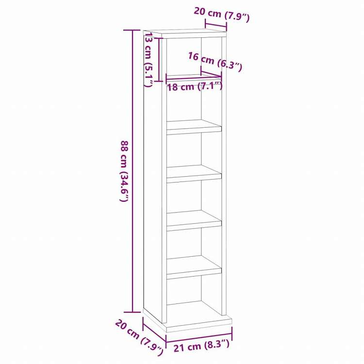 vidaXL CDキャビネット ホワイト 21x20x88cm エンジニアリングウッド家具 キャビネット&収納 メディア収納・ラック(代引不可)