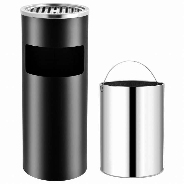 vidaXL ホテル用灰皿付ごみ箱 30 L スチール製 ブラックホーム&ガーデン 家事用品 ごみ入れ ごみ箱(代引不可)