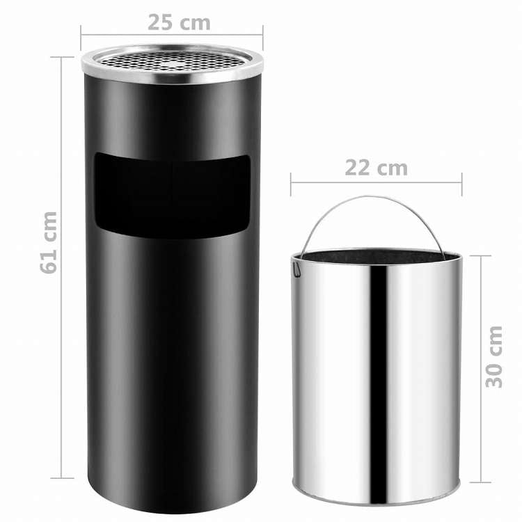 vidaXL ホテル用灰皿付ごみ箱 30 L スチール製 ブラックホーム&ガーデン 家事用品 ごみ入れ ごみ箱(代引不可)