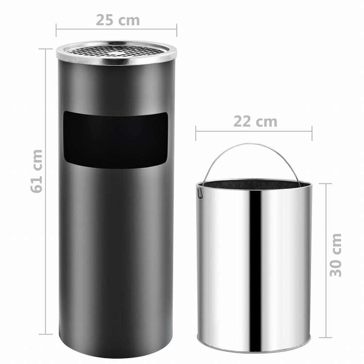 vidaXL ホテル用灰皿付ごみ箱 30 L スチール製 グレーホーム&ガーデン 家事用品 ごみ入れ ごみ箱(代引不可)