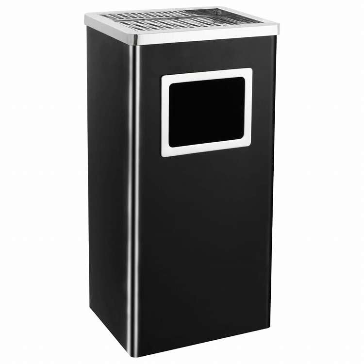vidaXL ホテル用灰皿付ごみ箱 45 L スチール製 ブラックホーム&ガーデン 家事用品 ごみ入れ ごみ箱(代引不可)