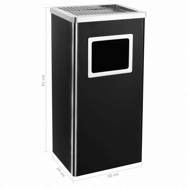vidaXL ホテル用灰皿付ごみ箱 45 L スチール製 ブラックホーム&ガーデン 家事用品 ごみ入れ ごみ箱(代引不可)