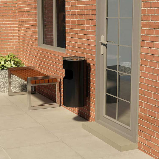 vidaXL 壁掛け灰皿付ごみ箱 スチール製 26 L ブラックホーム&ガーデン タバコ用品 灰皿(代引不可)