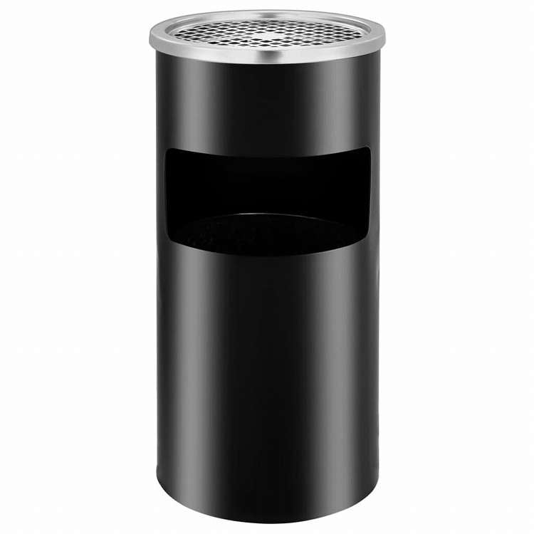 vidaXL 壁掛け灰皿付ごみ箱 スチール製 26 L ブラックホーム&ガーデン タバコ用品 灰皿(代引不可)
