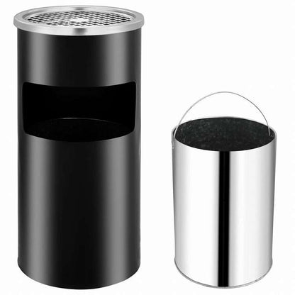 vidaXL 壁掛け灰皿付ごみ箱 スチール製 26 L ブラックホーム&ガーデン タバコ用品 灰皿(代引不可)