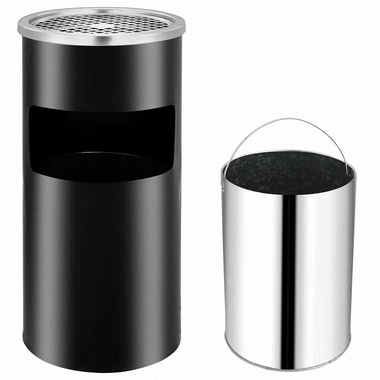 vidaXL 壁掛け灰皿付ごみ箱 スチール製 26 L ブラックホーム&ガーデン タバコ用品 灰皿(代引不可)