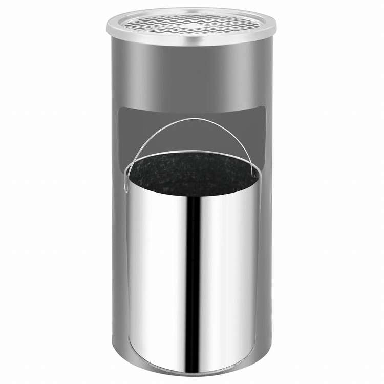 vidaXL 壁掛け灰皿付ごみ箱 スチール製 26 L ブラックホーム&ガーデン タバコ用品 灰皿(代引不可)