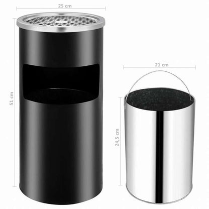 vidaXL 壁掛け灰皿付ごみ箱 スチール製 26 L ブラックホーム&ガーデン タバコ用品 灰皿(代引不可)