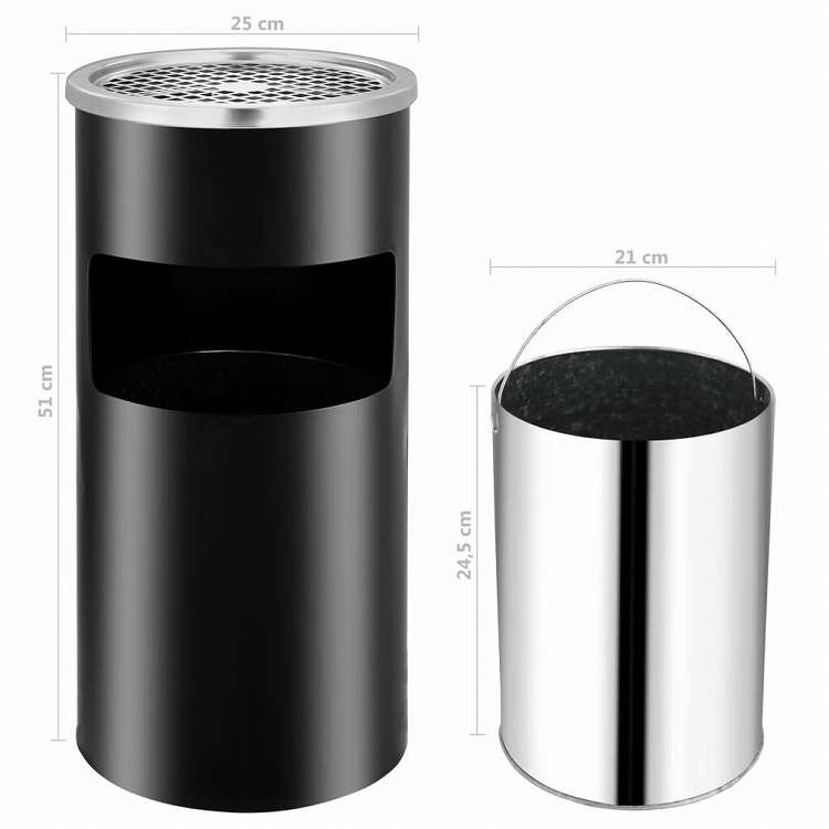 vidaXL 壁掛け灰皿付ごみ箱 スチール製 26 L ブラックホーム&ガーデン タバコ用品 灰皿(代引不可)
