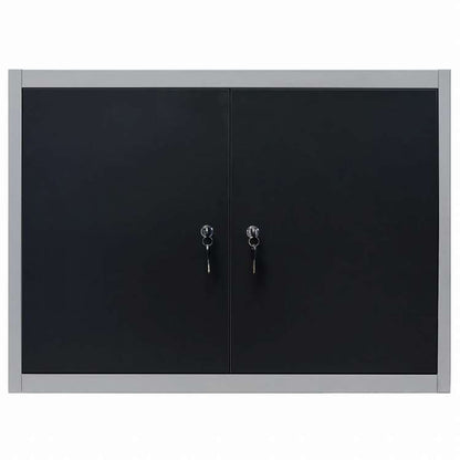 vidaXL 壁掛け ツールキャビネット インダストリアルスタイル 金属製 グレー&ブラックハードウェア ハードウェアアクセサリ 工具収納・整理整頓 ツールキャビネット(代引不可)