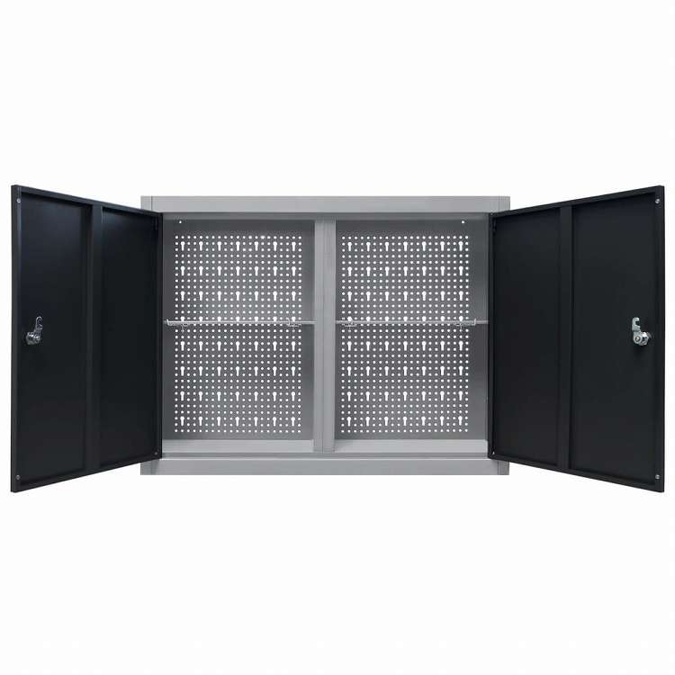 vidaXL 壁掛け ツールキャビネット インダストリアルスタイル 金属製 グレー&ブラックハードウェア ハードウェアアクセサリ 工具収納・整理整頓 ツールキャビネット(代引不可)