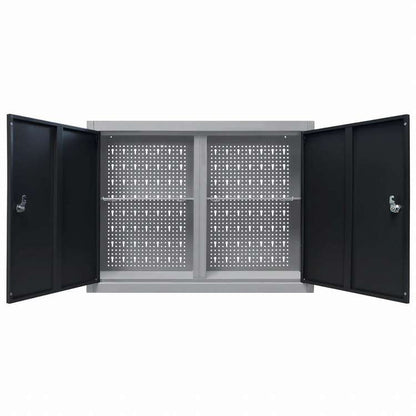 vidaXL 壁掛け ツールキャビネット インダストリアルスタイル 金属製 グレー&ブラックハードウェア ハードウェアアクセサリ 工具収納・整理整頓 ツールキャビネット(代引不可)