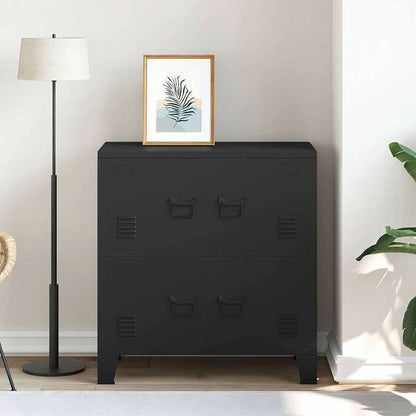 vidaXL ファイルキャビネット 4ドア付き インダストリアル スチール製 ブラック 75x40x80cm家具 キャビネット&収納 収納チェスト(代引不可)