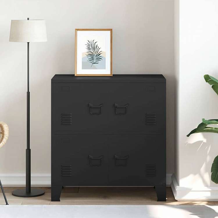 vidaXL ファイルキャビネット 4ドア付き インダストリアル スチール製 ブラック 75x40x80cm家具 キャビネット&収納 収納チェスト(代引不可)