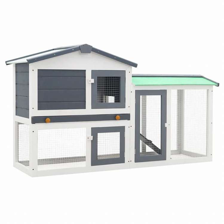 vidaXL 屋外用 大型うさぎ小屋 グレー&ホワイト 145x45x84cm 木製動物&ペット用品 ペット用品 小動物用品 小動物 飼育・ケージ(代引不可)
