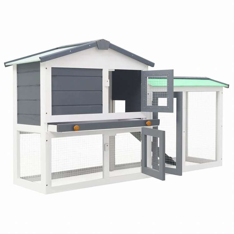 vidaXL 屋外用 大型うさぎ小屋 グレー&ホワイト 145x45x84cm 木製動物&ペット用品 ペット用品 小動物用品 小動物 飼育・ケージ(代引不可)