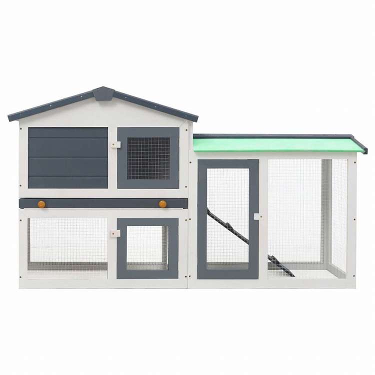 vidaXL 屋外用 大型うさぎ小屋 グレー&ホワイト 145x45x84cm 木製動物&ペット用品 ペット用品 小動物用品 小動物 飼育・ケージ(代引不可)