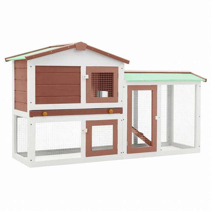 vidaXL 屋外用 大型うさぎ小屋 ブラウン&ホワイト 145x45x84cm 木製動物&ペット用品 ペット用品 小動物用品 小動物 飼育・ケージ(代引不可)