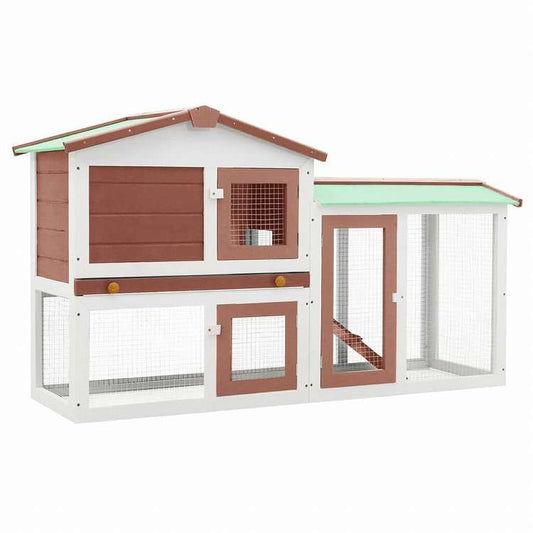vidaXL 屋外用 大型うさぎ小屋 ブラウン&ホワイト 145x45x84cm 木製動物&ペット用品 ペット用品 小動物用品 小動物 飼育・ケージ(代引不可)