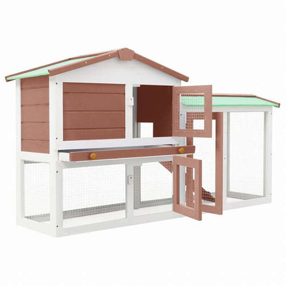 vidaXL 屋外用 大型うさぎ小屋 ブラウン&ホワイト 145x45x84cm 木製動物&ペット用品 ペット用品 小動物用品 小動物 飼育・ケージ(代引不可)