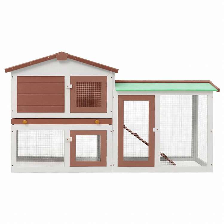 vidaXL 屋外用 大型うさぎ小屋 ブラウン&ホワイト 145x45x84cm 木製動物&ペット用品 ペット用品 小動物用品 小動物 飼育・ケージ(代引不可)