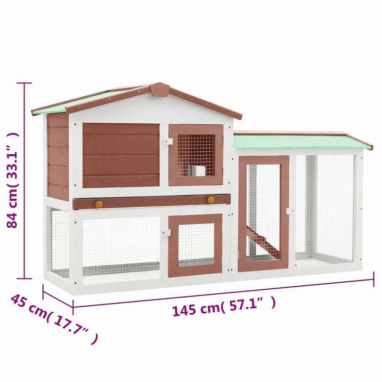 vidaXL 屋外用 大型うさぎ小屋 ブラウン&ホワイト 145x45x84cm 木製動物&ペット用品 ペット用品 小動物用品 小動物 飼育・ケージ(代引不可)