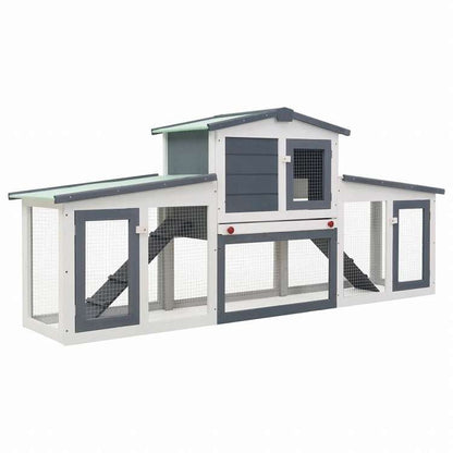 vidaXL 屋外用 大型うさぎ小屋 グレー&ホワイト 204x45x85cm 木製動物&ペット用品 ペット用品 小動物用品 小動物 飼育・ケージ(代引不可)