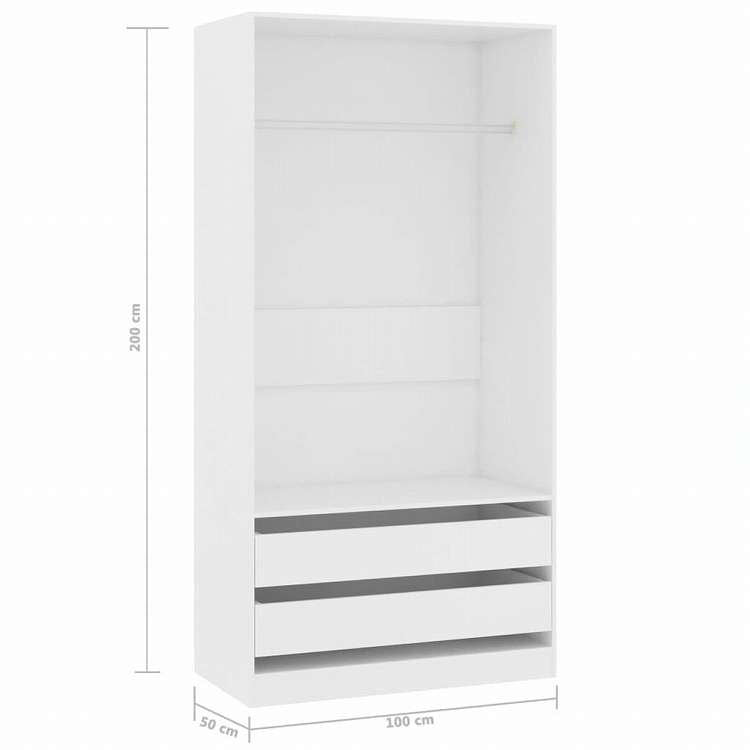 vidaXL ワードローブ ホワイト 100x50x200cm エンジニアリングウッド家具 キャビネット&収納 戸棚・ワードローブ(代引不可)