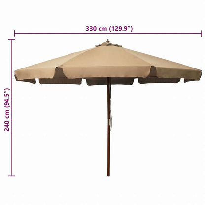 vidaXL 屋外用パラソル 木製ポール付き 330cm トープホーム&ガーデン 芝&ガーデン アウトドアリビング 屋外用傘・サンシェード(代引不可)