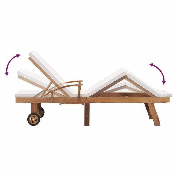 vidaXL サンラウンジャー クッション付き チーク無垢材 クリーム家具 アウトドア家具 屋外椅子 サンラウンジャー(代引不可)