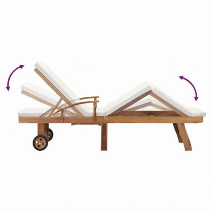 vidaXL サンラウンジャー クッション付き チーク無垢材 クリーム家具 アウトドア家具 屋外椅子 サンラウンジャー(代引不可)