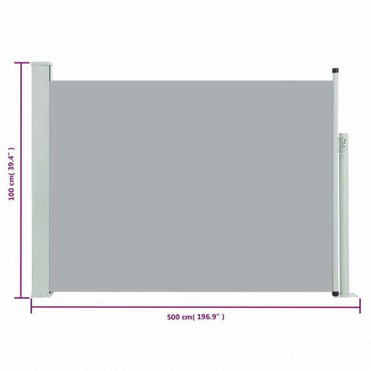 vidaXL パティオ用 引き込み式サイドオーニング 100x500cm グレーホーム&ガーデン 芝&ガーデン アウトドアリビング 屋外用傘・サンシェード(代引不可)