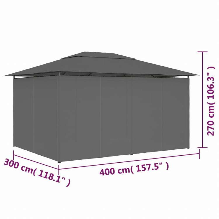 vidaXL ガーデンガゼボ風テント カーテン付き 4x3m アントラシートホーム&ガーデン 芝&ガーデン アウトドアリビング アウトドアストラクチャー キャノピー・ガゼボ(代引不可)