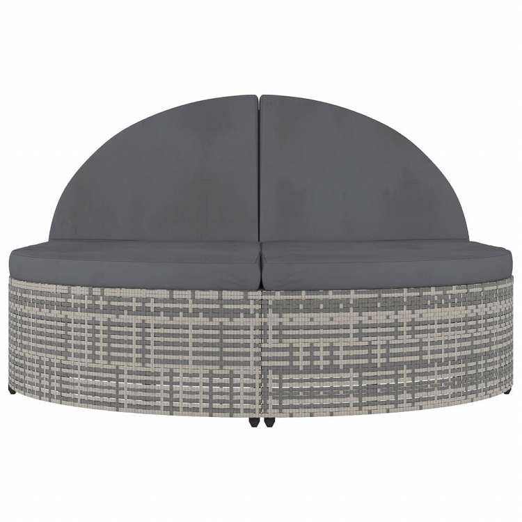 vidaXL 2人用サンラウンジャー クッション付き ポリラタン製 グレー家具 アウトドア家具 屋外ベッド(代引不可)