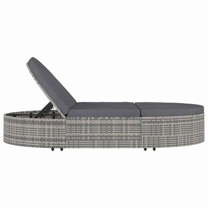 vidaXL 2人用サンラウンジャー クッション付き ポリラタン製 グレー家具 アウトドア家具 屋外ベッド(代引不可)