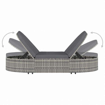 vidaXL 2人用サンラウンジャー クッション付き ポリラタン製 グレー家具 アウトドア家具 屋外ベッド(代引不可)