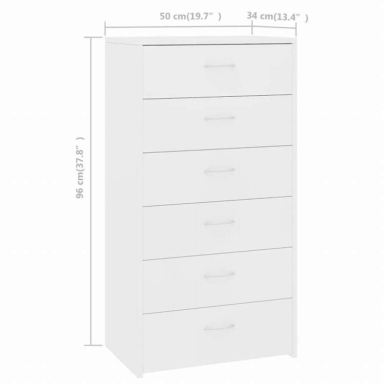 vidaXL 6段引き出し付きサイドボード ホワイト 50x34x96cm エンジニアリングウッド家具 キャビネット&収納 サイドボード(代引不可)