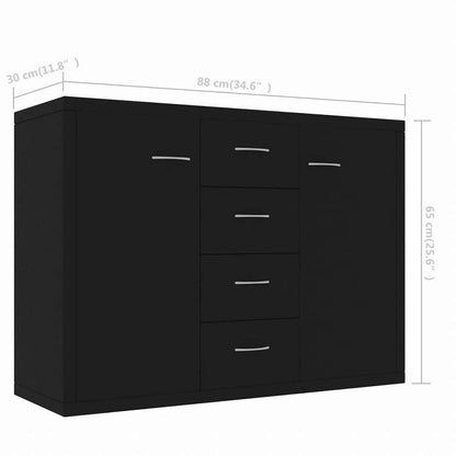 vidaXL サイドボード ブラック 88x30x65cm エンジニアリングウッド家具 キャビネット&収納 サイドボード(代引不可)