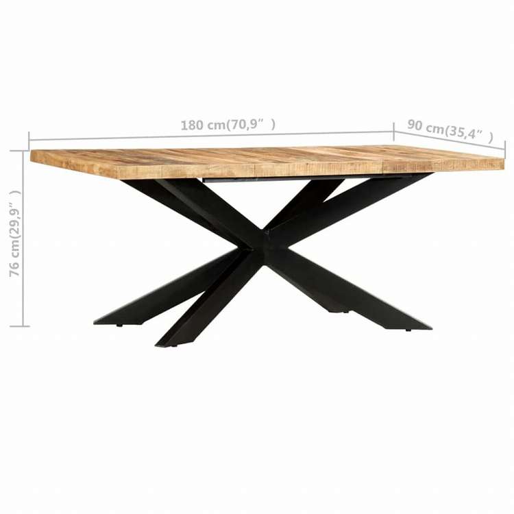 vidaXL ダイニングテーブル 180x90x76cm マンゴー無垢材 (粗目)家具 テーブル キッチン・ダイニングルームテーブル(代引不可)