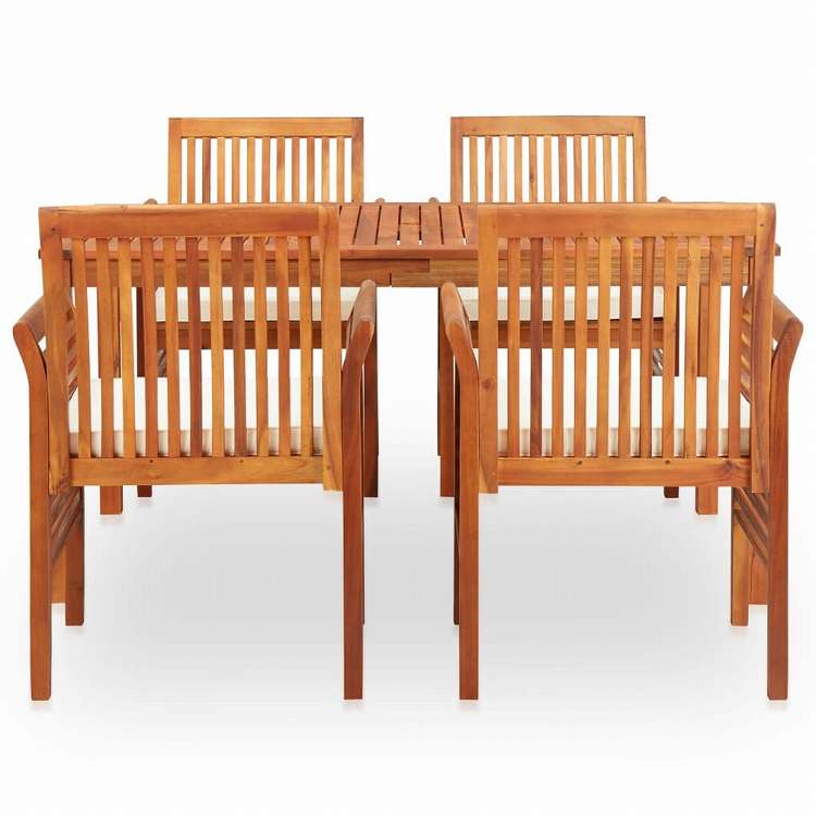 vidaXL 屋外ダイニング5点セット クッション付 アカシア無垢材家具 アウトドア家具 屋外家具セット(代引不可)