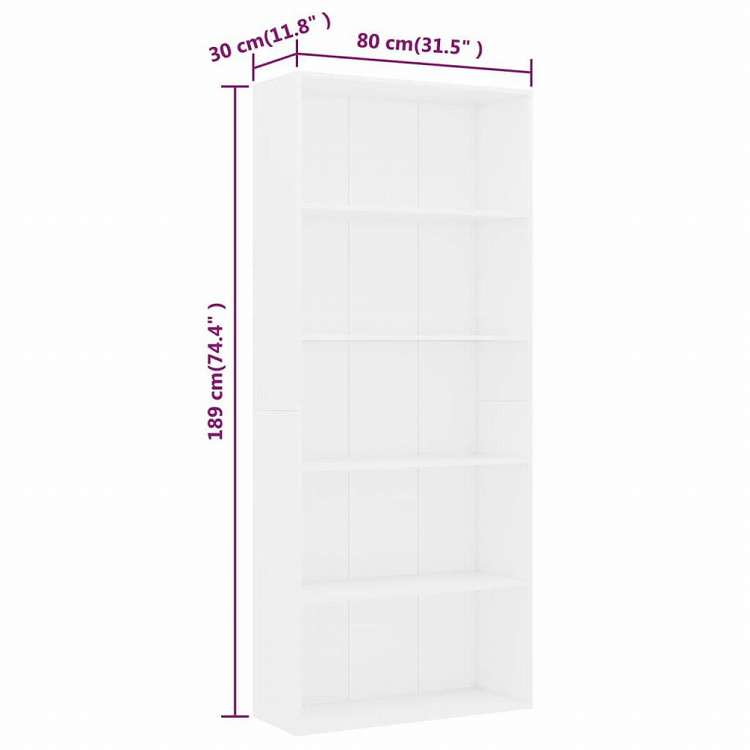 vidaXL 5段 ブックキャビネット ホワイト 80x30x189cm エンジニアリングウッド家具 棚 本棚・オープンラック(代引不可)